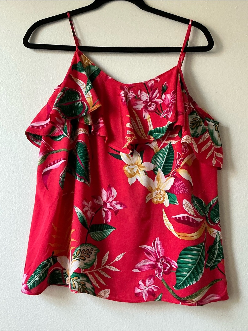 Old Navy Red Tropical Floral Cold-Shoulder Ruffle Top Size M - Picture 2 of 8